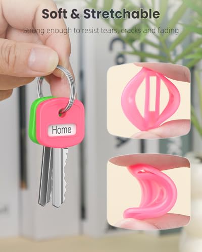Uniclife 10 Pcs Key Covers Caps, 1\" Key Identifiers with Labels, Soft Stretchy Key Covers for House Key, Cute Key Head Protectors for Standard Keys (Not for Odd-Shaped Keys), 10 Colors - Thumbnail 3