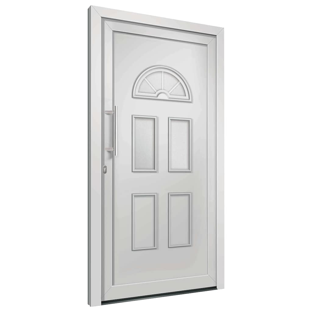 Drzwi wejściowe białe 98 x 198 cm z 5-punktową blokadą, izolacja cieplna i izolacja akustyczna, rama PCW z progiem aluminiowym, łącznie z zestawem uchwytów, cylinder profilowy