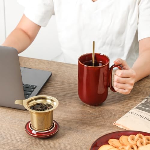 Taza de cerámica con infusor y tapa 16 oz rojo miniatura 4