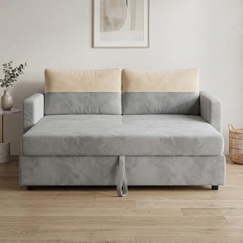 Image of SOCOZI Enrique 2 Seater Sofa Cum Bed | Soft Velvet Suede Fabric | Modern Convertible Design | Plush Comfort Seating for Living Room (Light Grey)