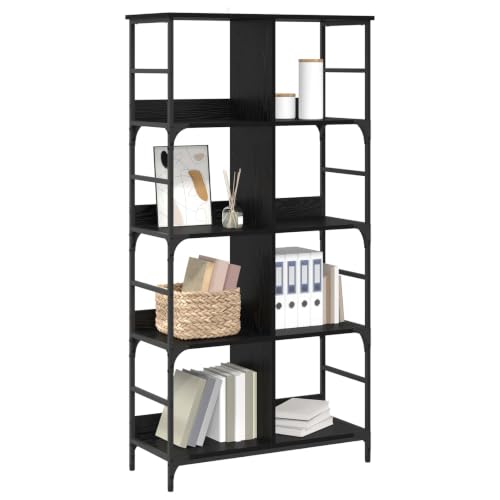Image of vidaXL Bookshelf Black oak 78.5 x 33 x 153 cm metal PB, Stylish Bookshelf, Rectangular, Rustic, Durable, Ample Storage, Freestanding Unit, Indoor Decor for Reading Room