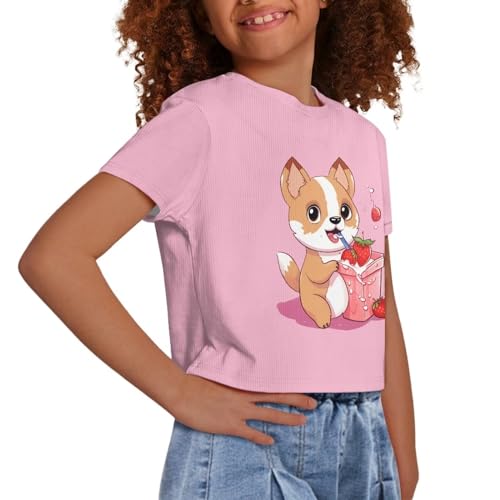 Image of Girls Summer Crop Top Outfits Short Sleeve T Shirts Kids Cute Clothes Tees Blouse