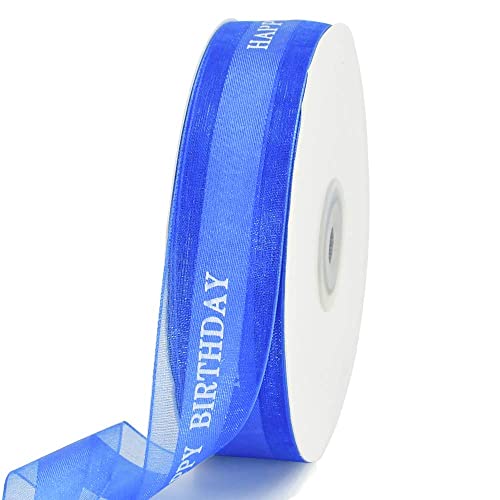 Toniful Happy Birthday Ribbon 1 Inch Royal Blue Satin Silk Ribbons For Gift Wrapping 50 Yards Chiffon Organza Ribbon For Birthday Party Supplies Bouquet Wrapping Cake Box Wrapping Decoration #TOP11