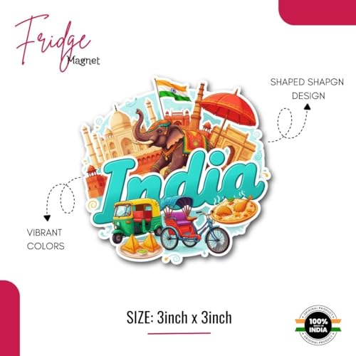 Image of India Magnet for Fridge | Wooden India Souvenir Fridge Magnet | Travel Memory Keepsake & Gift | MDF Refrigerator Decor for Home, Kitchen & Office | Size 3x3 Inches | Pack of 1 (India)
