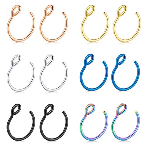 D.Bella 20G Faux Piercing Jewelry 8mm Nose Ring Hoop for Lip Septum Fake Piercing Set