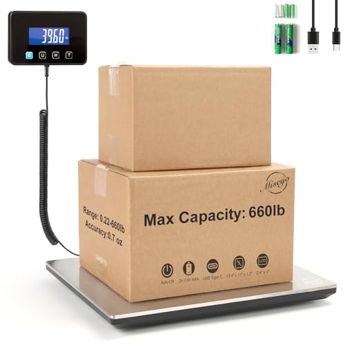 Image of Miseyo 660lbs Digital Shipping Scale - 0.7oz High Accurate Stainless Steel Postal Scale for Packages, Luggage, Small Business, Warehouse, Battery & Charging Cable Included
