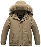 CREATMO US Boy's Casual Waterproof Ski Snow Jacket Hooded Fleece Lined Windproof Winter Puffer Anorak Jacket Brown 8