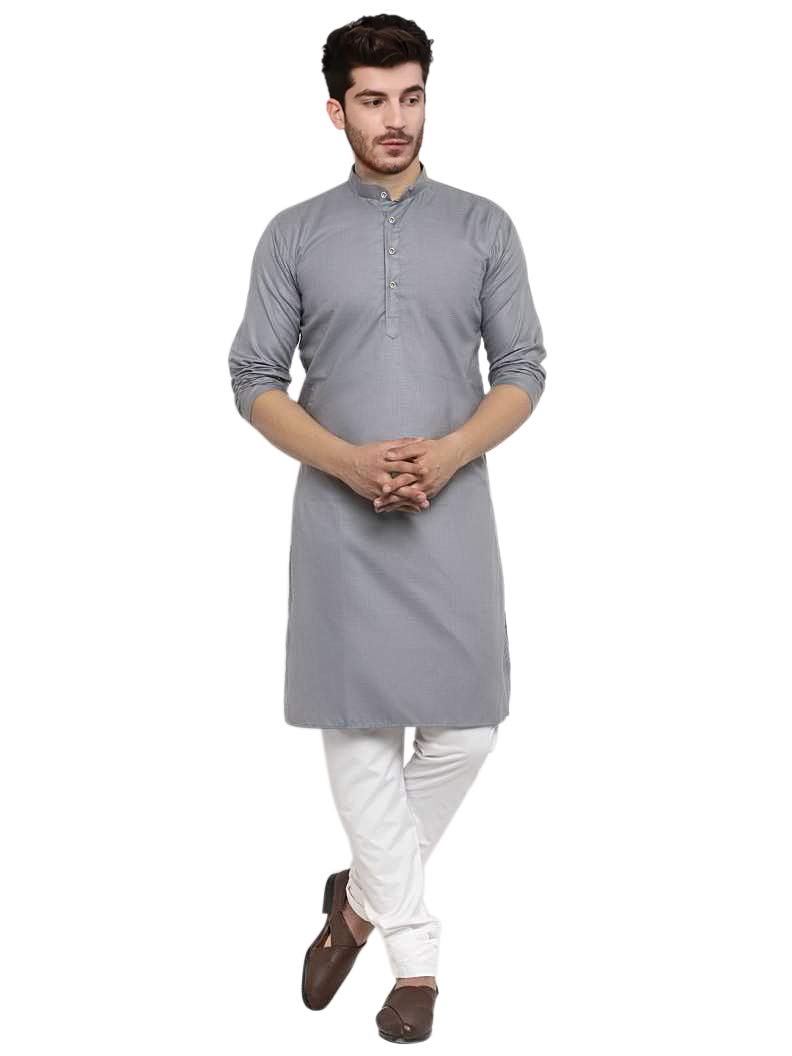 Trustous Men's Solid Straight Kurta Pyjama Set (Medium, Grey)