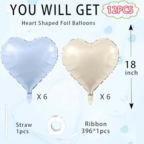 Image of Baby White Heart Balloons,18 Inch Baby Blue Helium Foil Love Heart Shaped Balloons for Birthday Party Bridal Engagement Wedding Anniversary Baby Shower Valentines Decorations 12Pcs