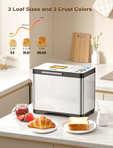 image for KBS 2LB 19-in-1 Programmable Bread Maker, Stainless Steel Bread Machin