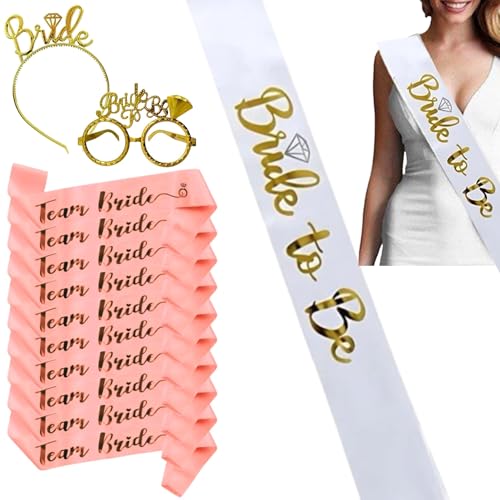 Kit Despedida de Solteira 13 Pe&ccedil;as Team Bride com 11 Faixas, Tiara e &Oacute;culos | Festa Noiva...