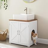 unipaws Cat Litter Box Enclosure & Bathroom Sink Cabinet, Waterproof Wooden Sink Storage with Cat Door, Hidden Litter Box Furniture and Cat House (Walnut/White)