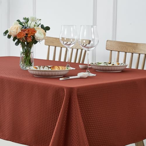 Image of maxmill Rectangle Weaved Design Tablecloth Waterproof Spillproof Fall Table Cloth, Kitchen Dining Room Thanksgiving Decoration, Fabric Table Cover Halloween Party, 60 x 84 Inch, Rustic Brick