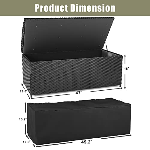 Greesum-65-Gallon-Rattan-Wicker-Deck-Box-Large-Outdoor-Storage-with-Wood-Bench-Surface-and-Dust-Bag-for-Patio-Furniture-Garden-Tools-Pool-Supplies-Weatherproof-and-UV-Resistant-Black Greesum 65 Gallon Rattan Wicker Deck Box Large Outdoor Storage with Wood Bench Surface and Dust Bag for Patio Furniture Garden Tools Pool Supplies Weatherproof and UV Resistant Black