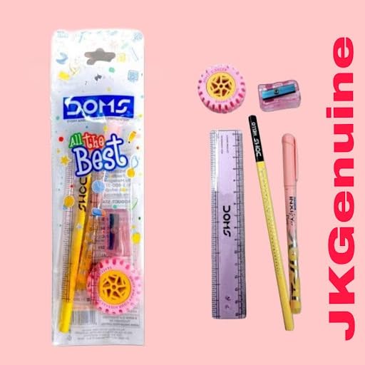 Image of JKGenuine-DOMS All the Best Stationery Kit with Pencil, Eraser, Sharpener, Scale and Pen, Return Gift for Kids, Pack of 5