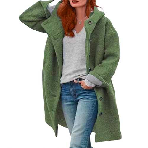 ZOCAVIA Women's Wool Blend Long Hooded Pea Coat Winter Solid Mid Length Single Breasted Overcoat Casual Jacket with Pockets
