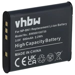 vhbw Akku kompatibel mit Sony Cybershot DSC-W190, DSC-W370 Kamera Digicam DSLR (600mAh, 3, 6V, Li-Ion)