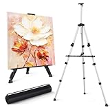 Art Painting Easel Stand, Portable Adjustable Display Tripod Artist Floor Metal Easel with 1 Bag for Table-top/Floor Drawing, Height from 17 to 66 inches, Sturdy for Canvases Displaying - Silver