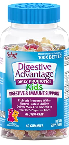Digestive Advantage Kids Probiotic Gummies For Digestive Health, Daily Probiotics For Kids, Support For Occasional Bloating, Minor Abdominal Discomfort & Gut Health, 60ct Natural Fruit Flavors