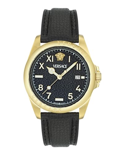 Versace Anteo Collection Luxury Mens Watch Timepieces with a Black Strap and Dial Featuring a Gold Case