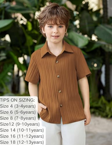 Image of Arshiner Boys Casual Short Sleeve Button Down Shirt Fashion Textured Summer Beach Shirt 3-13 Years Old