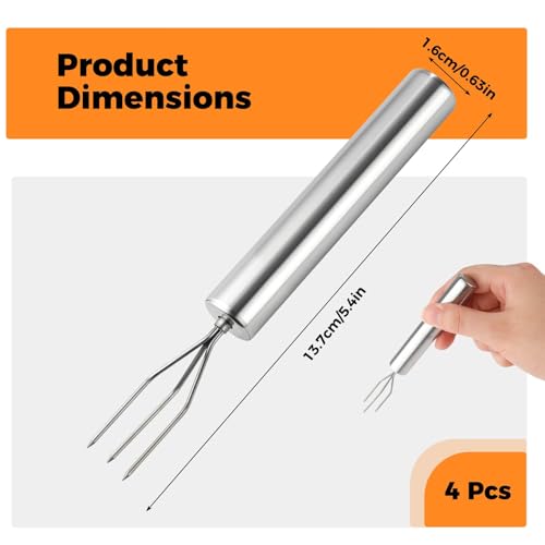 4 Stück Edelstahl Kartoffelgabel, Grillgabel, Obst- und Gemüsegabel, Maisgabel, Schälhilfe, für Gemüse und Grillen, Länge 15cm