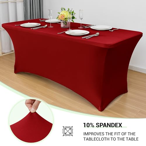 Obstal 8Ft Stretch Spandex Table Cover for Standard Folding Tables - 2 Pack Universal Rectangular Fitted Tablecloth for Party, Banquet, Events, Trade Show (Dark Red, 96L x 30W x 30H Inches) by Obstal - Image 2