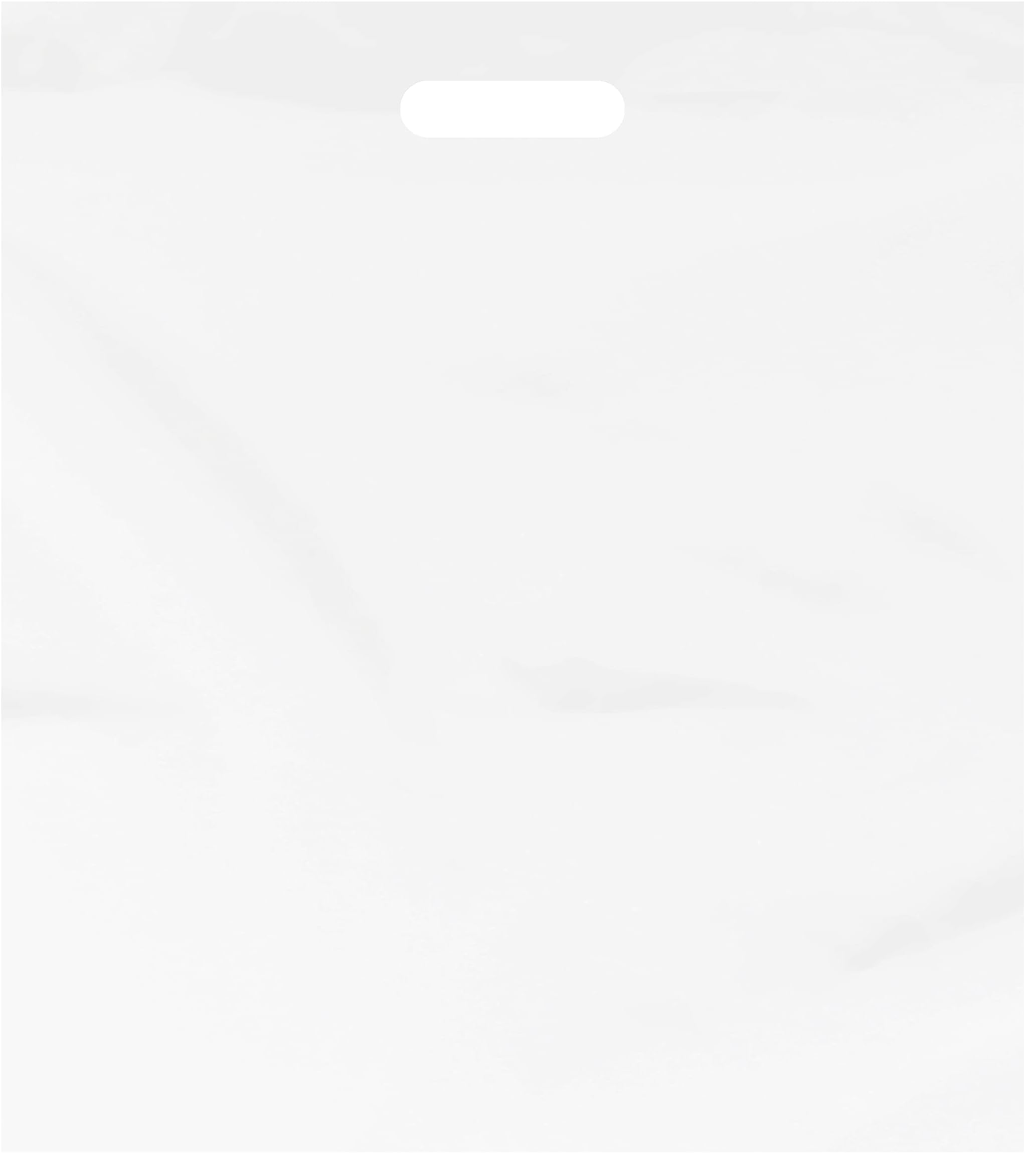 Purple Q Crafts Plastic Bag with Die Cut Handle Bag 15"x18" White Plastic Merchandise Bags 100 Pack for Retail, Gifts, Trade Show and More