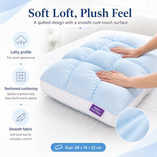 Xeijayi SOYE Cloud Pillow, Korean Style Marshmallow Puff Pillow for Sleeping, Soft Cooling Mellow Sleep Pillow for Side, Back and Stomach Sleepers, Cozy Puff Bed Pillow,White - 2