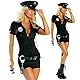 VKFOFEG Polizei Kostüm Damen mit Hut und Handschellen, Polizistin Uniform für Damen Schwarz, Sexy Polizei Kostüm Cosplay Uniform Outfits Faschingskostüm Polizistin (M)