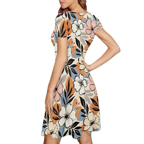 Image of AFPANQZ Womens Casual Summer Lightweight Vintage Dress Short Sleeve Midi Dress Knee-Long Luxury Formal Dress
