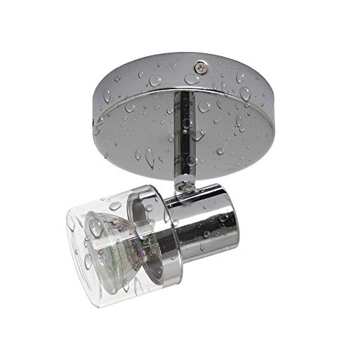 Preisvergleich Produktbild Artpad Chrom Metall Badezimmer Deckenstrahler mit Glaslampenschirm Wasserdicht IP44, moderne drehbare Wohnzimmerdecke Dekorative Deckenleuchte mit 3W warmweißer Scheinwerferlampe, AC220V