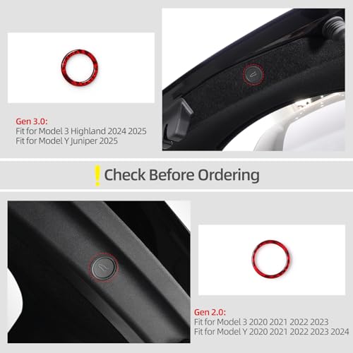 Image of BETTERHUMZ Car Rear Trunk Tailgate Switch Button Trim Compatible with Tesla Model 3 2020-2023 Model Y 2020-2024 Carbon Fiber Remind Sticker Interior Accessories (Red)