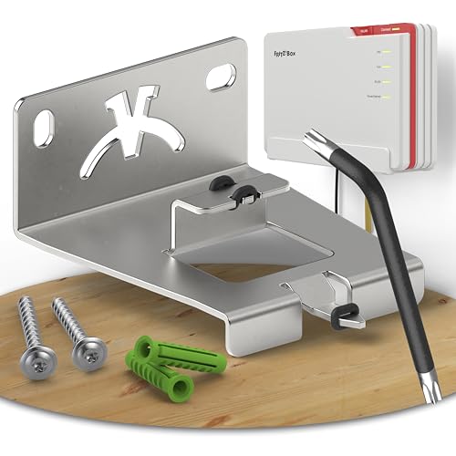 Fritzbox 5690 pro Wandhalterung | Edelstahl Router Wandhalterung geeignet für Fritzbox 5690 Pro | Fritzbox Wandhalterung inkl. Montagezubehör | Wandhalterung Fritzbox 5690 Pro aus deutscher Produktion