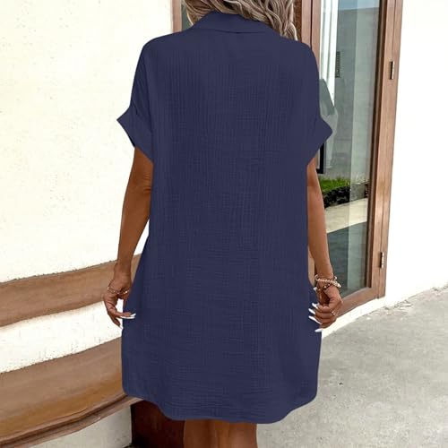 Sommerkleid Damen Leinen Strandkleid Mit Taschen sommer leinenkleid Musselin- Kleid Leicht Und Luftig sommerkleider strandkleider Knopfleiste casual Freizeitkleid Partykleider Übergröße Damenkleider-3
