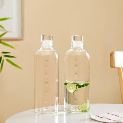 Image of Nestasia Glass Water Bottle Set of 2 (780ml Each) | Leakproof Glass Bottle Set with Airtight Screw Cap for Juice, Milk, Detox Water, Office & Daily Use | Transparent & Durable Fridge Water Bottle