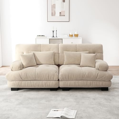 HAUSPROFI Modulares Sofa aus Chenille | Cloud Couch mit Lenden- & Dekokissen | Tiefsitz, breite Armlehnen & ohne Montage | für Wohnzimmer, Apartment, Studio, Büro (Beige, 2-Sitzer)