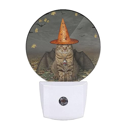 Image of EKOBLA Halloween Bat and Cat Night Light, Autumn Maple Leaf Night Lights Plug Into Wall with Auto Sensor for Home Decor