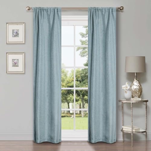 SUPERIOR Semi Blackout Curtains - Classic Linen Design - 26" x 84" - Rod Pocket Header - Sun Blocking & Room Darkening Drapes for Bedroom, Living Room - Set of 2 Panels - Teal