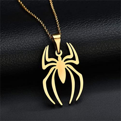 Tenghong2021 Spider Pendant Necklace Stainless Steel Lightweight Spiderman Charm Jewelry For Kids Womens Boys Girls-Golden #TOP1