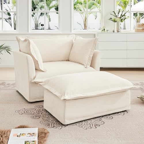 ZEIINPA Chenille Oversized Accent Chair with Ottoman, 49” W Big
