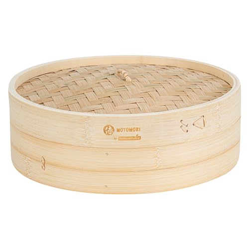 Motomori 12 Inch Bamboo Steamer Set, 10 Reusable Dumpling Steamers - Includes 1 Lid And 1 Tier, Durable, Bamboo Asian Steamer Baskets, For Steaming Vegetables, Meats, And More - Restaurantware by Restaurantware - Used condition - CA$150.18