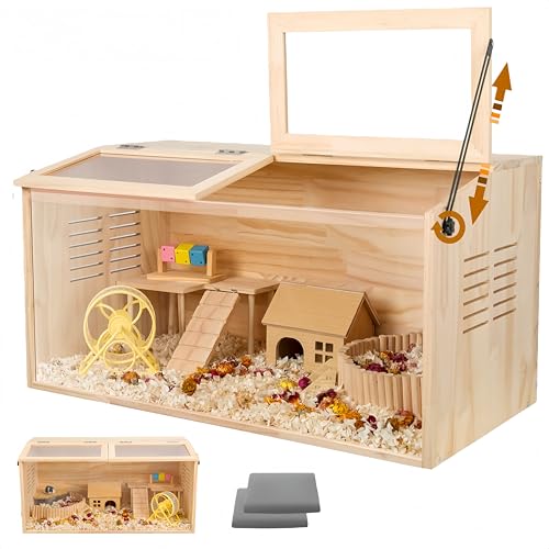Wooden Hamster Cage,32' Lx16 Wx16 H,Animal Cabinet for Dwarf Syrian Hamsters Degus, Hamster Habitat...