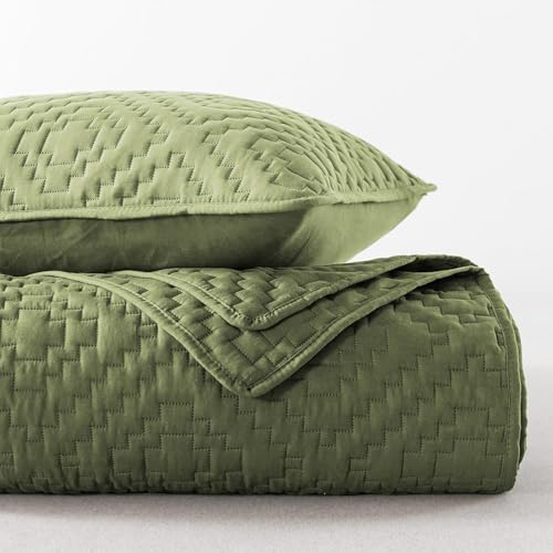 Image of BSB HOME 280 TC Quilted Cotton Bedspread for King Bed | Ultrasonic Bed Cover with Pillow Covers | Soft, Breathable & Lightweight All-Season Bedding | 90 x 100 Inches (228 x 254 cm) (Olive Green)