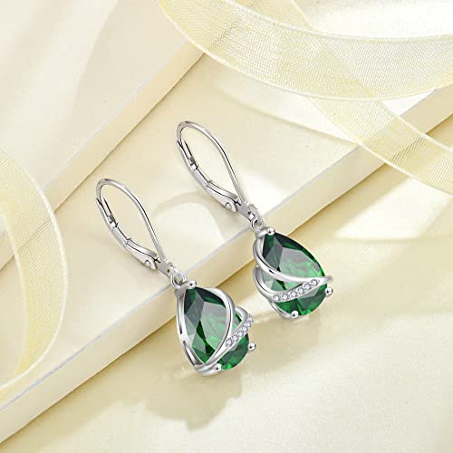 Birthstone Dangle Drop Earrings for Women 925 Sterling Silver Teardrop Leverback Earrings Jewelry Gifts for Wife Girlfriend Mother Daughter Her4