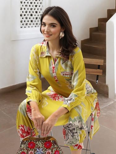 Image of ishin Floral printed embellished kurta with afghani pants