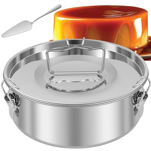 Sutowe 7.5inch Flan Mold for Fast Pot 6QT to 8QT 304 Stainless Steel Flan Pan Mold with Lid Handle 1.5QT Capacity Flan Baking Pan Round Cake Baking Flan Maker for Cake Pudding Cheesecake Crepe