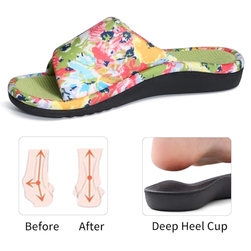Image of shevalues Summer House Slippers for Women with Arch Support Breathable Waffle Cotton Indoor Slippers Slip on Open Toe Home Shoes