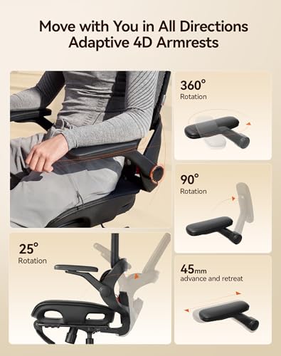 Image of SIHOO B100 PRO Ergonomic Office Chair with Footrest, Mesh Office Chair with Adaptive Lumbar Support, Computer Chair with Wide Headrest, Desk Chair with 360 Rotatable Flip-Up Armrests, Jet Black