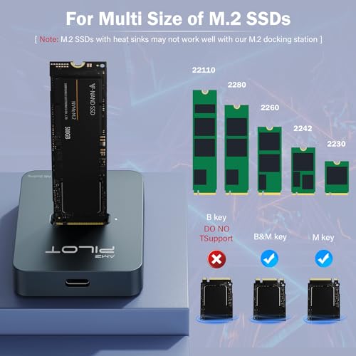 Image of M.2 NVMe SATA to USB Dock 10Gbps SSD Reader Adapter Aluminum Case | Supports M /B+M Key PCIE and NGFF SSD Docking for External Storage & Data Recovery, Size for 2230-22110 Enclosure, Laptop, PC